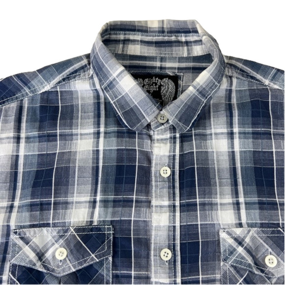 Men's Eighty Eight Blue Plaid  Western Button Down Shirt - Picture 1 of 9